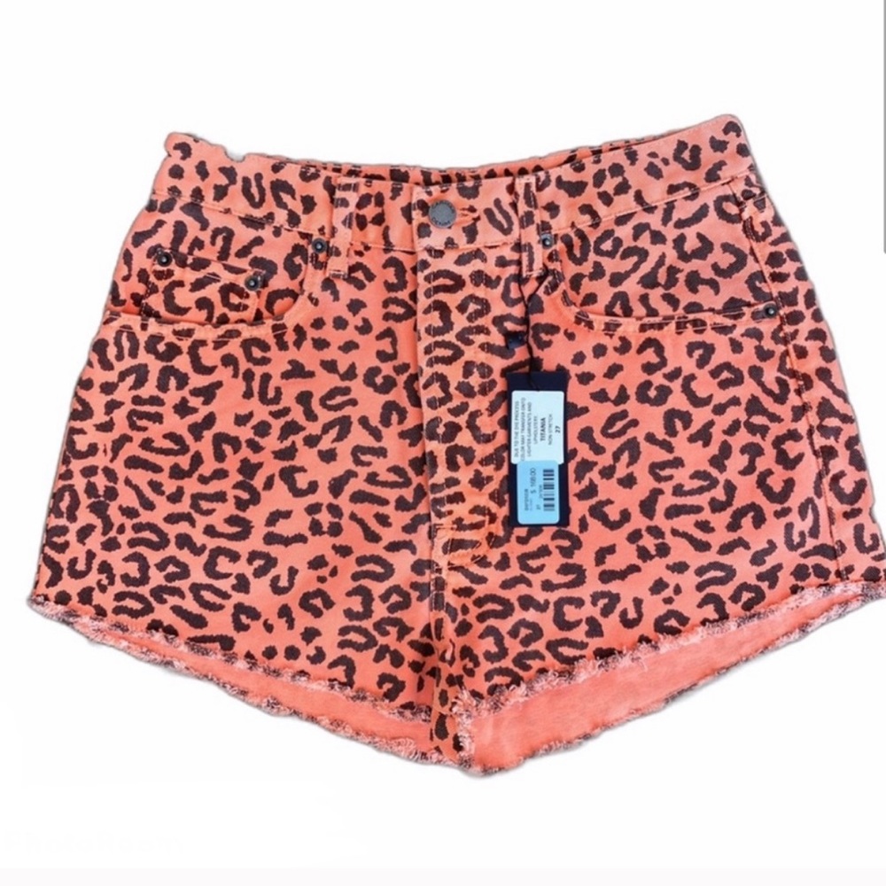 CARMAR JEAN SHORTS Neon orange leopard women’s juniors animal print 27 Titania
